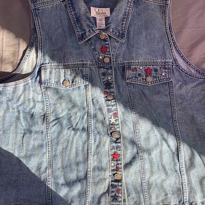 Christopher & Banks Denim Vest with Red and Blue Star Accents